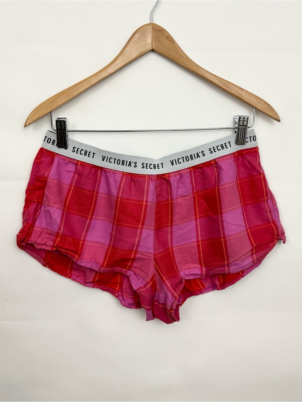 Victoria's Secret Boxer Pink & Red Plaid Sleep Shorts PJ shorts Small